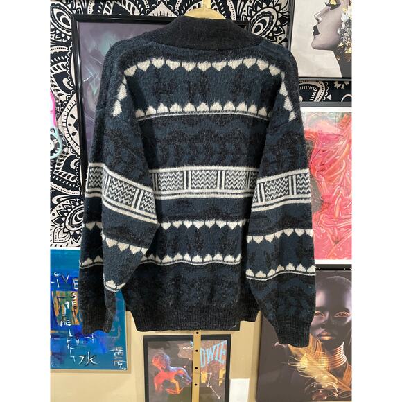 Vintage 90s Tejidos Ruminahui Aztec Geometric Heavyweight Cardigan Sweater L - Picture 7 of 8